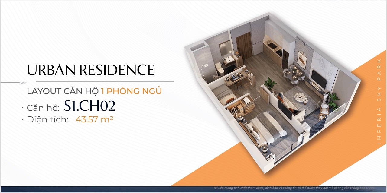 Thiết kế căn 1 phòng ngủ Imperia Sky Park