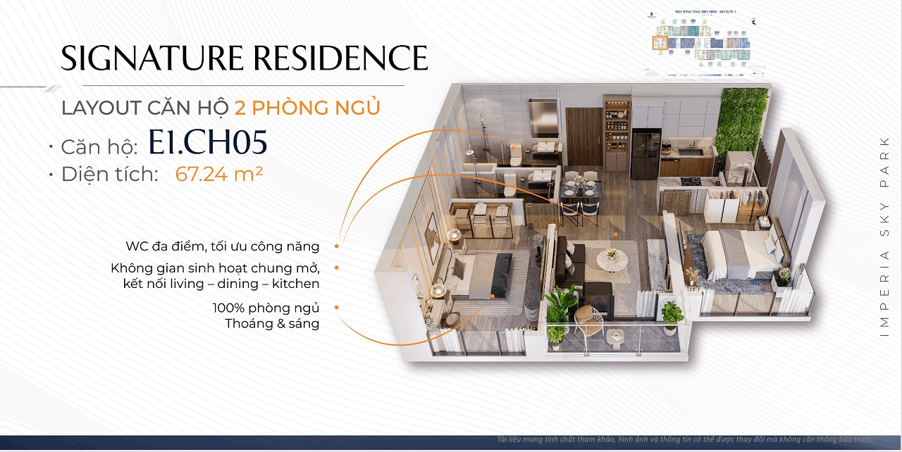 Thiết kế căn 2 phòng ngủ dự án Imperia Sky Park