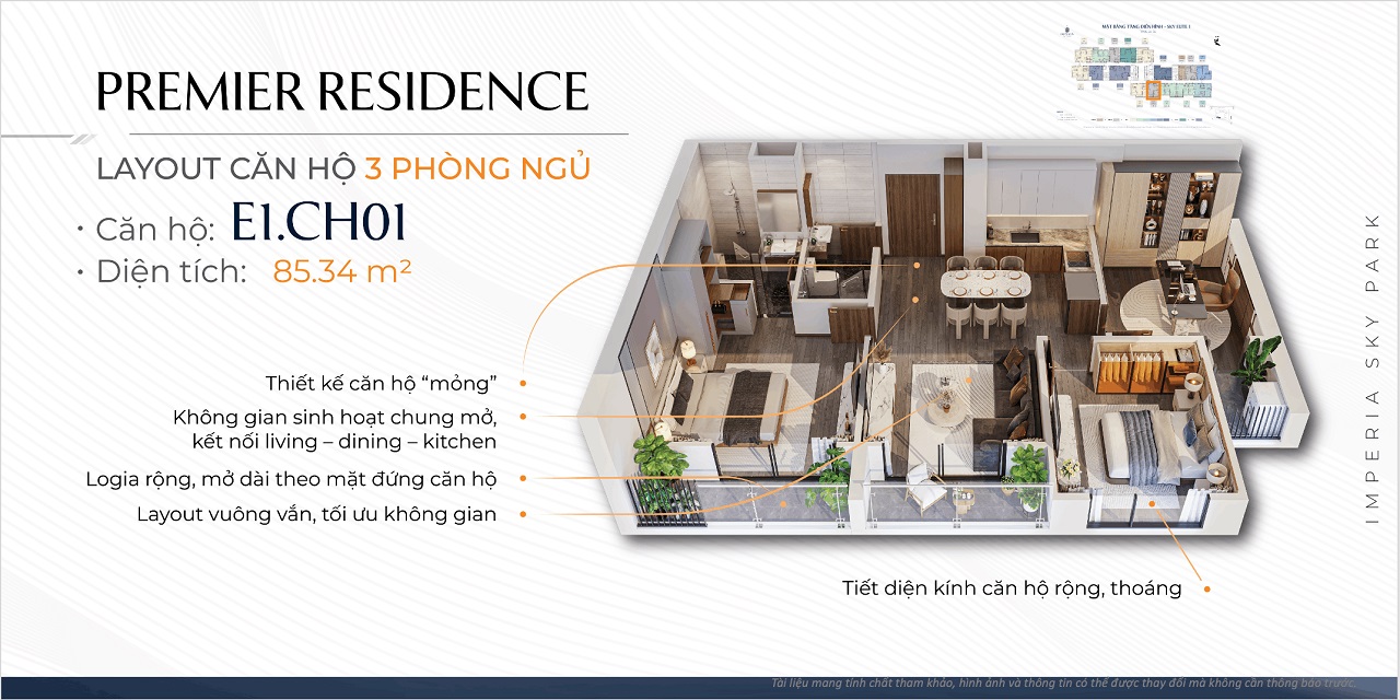 Thiết kế căn 3PN Imperia Sky Park MIK Homes