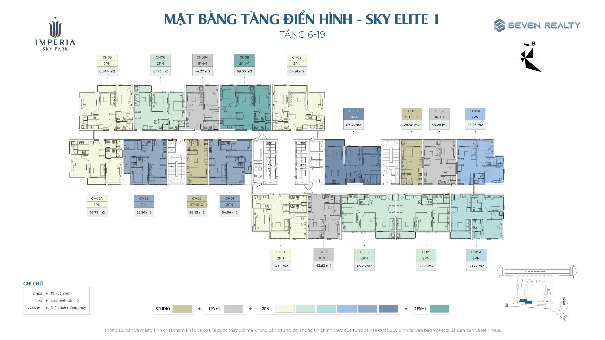 Mặt bằng tầng 6-19 tòa Elite 1 Imperia Sky Park