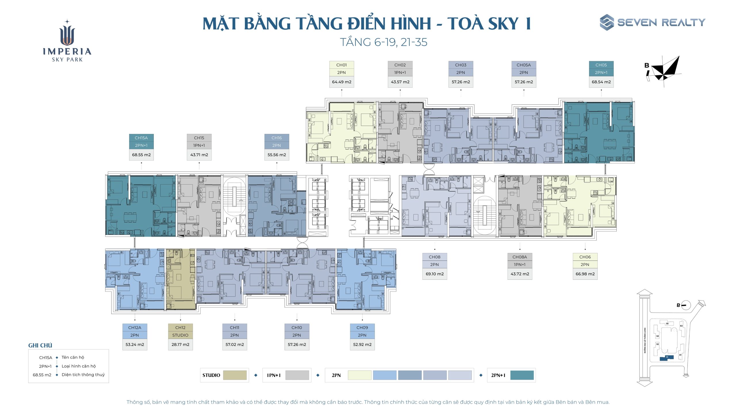 Mặt bằng tòa Sky 1 Imperia Sky Park tầng 6-19 & 21-35