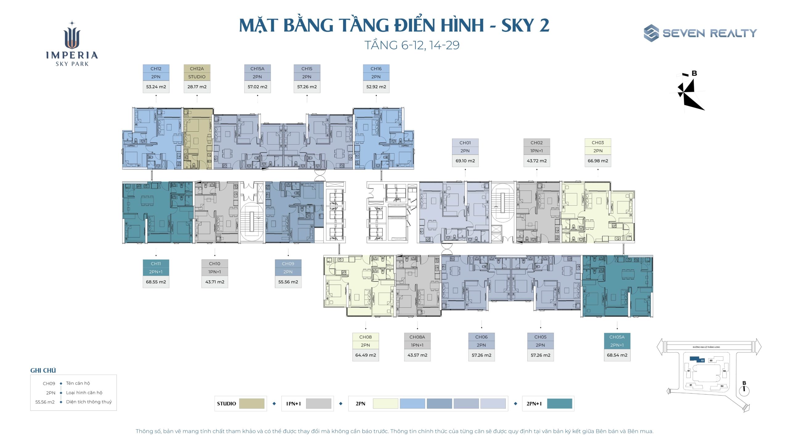 Mặt bằng tòa Sky 2 Imperia Sky Park tầng 6 đến 29